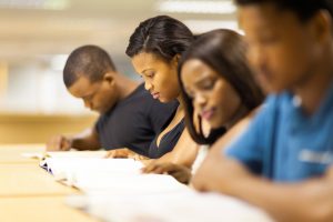 group of african college students reading